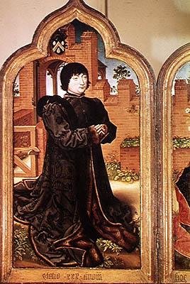 Triptych of Jean de Witte, left hand panel depicting Jean de Witte, 1473 by Flemish School